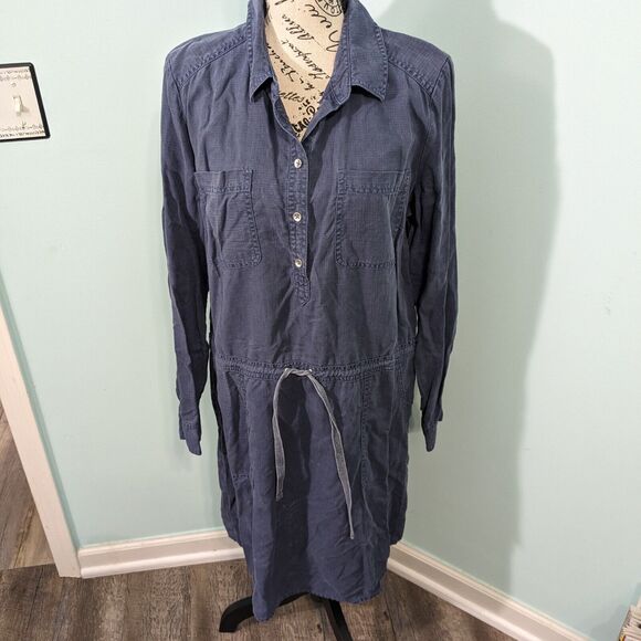 Orvis Women's Roll Tab Sleeve Button Pack Go Shirt Dress blue medium - Picture 1 of 5